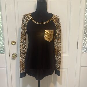 Leopard & Sequin Knit Top
